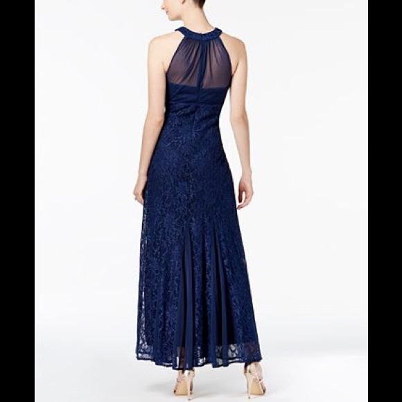 💐SALE💐Nightway Illusion Lace Halter Gown - Picture 2 of 5